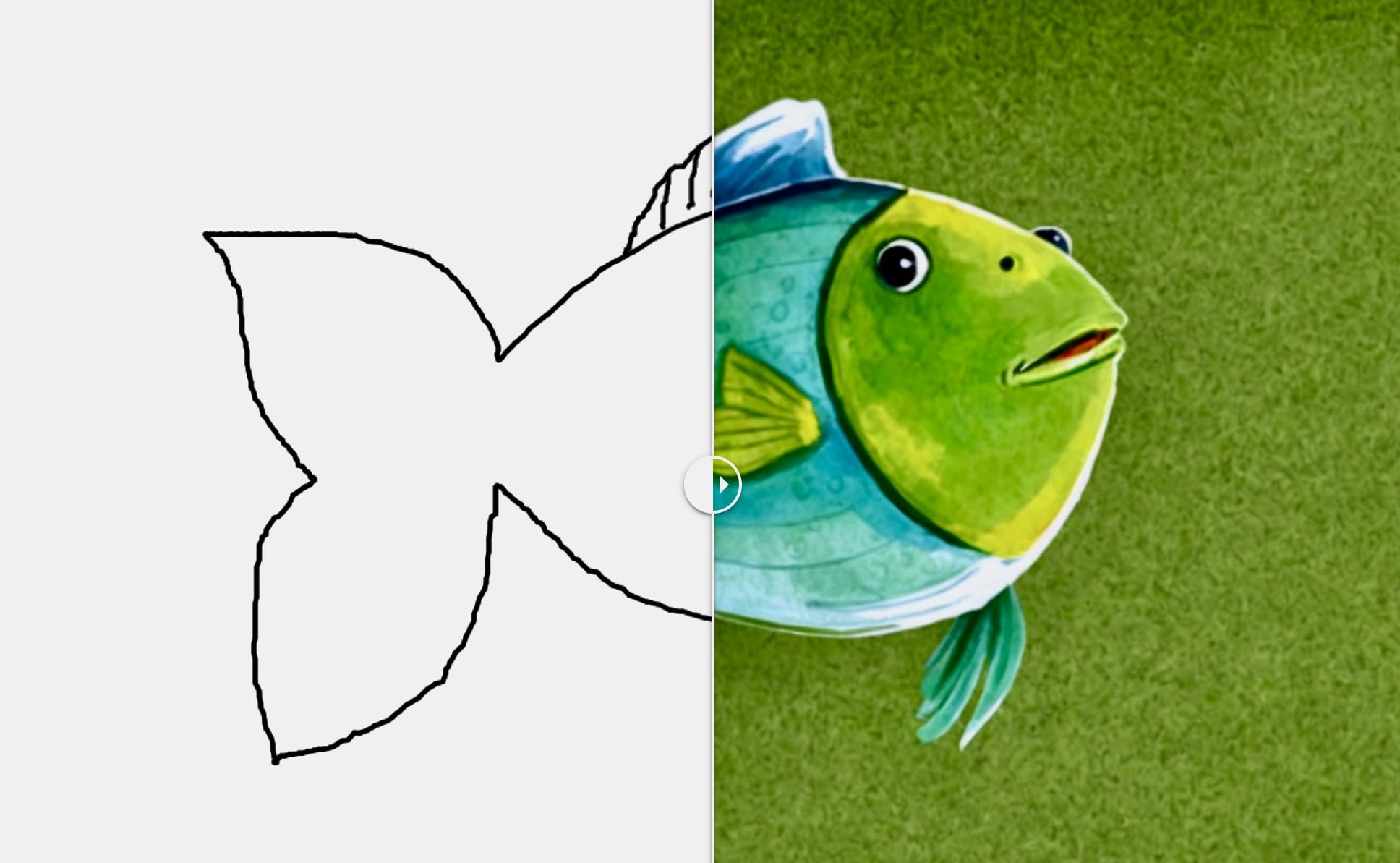 a kids fish sketch transformed into illustration using sketchtoimage.com